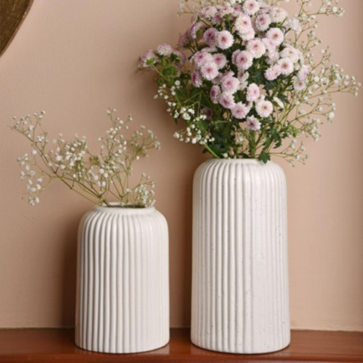 The Ivory Elegance Vases - Set of 2, Ribbed