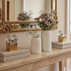 The Ivory Elegance Vases - Set of 2, Ribbed