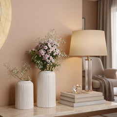 The Ivory Elegance Vases - Set of 2, Ribbed