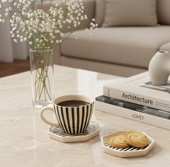 Black Striped Mugs & Saucers