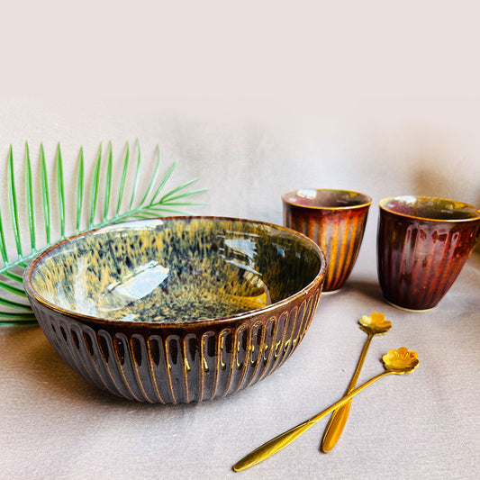 Brown Mugs & Bowl Set