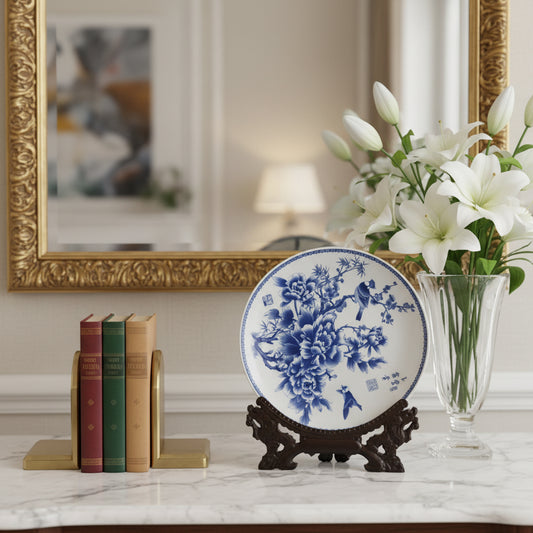 Heritage Blue Pottery Plate & Stand