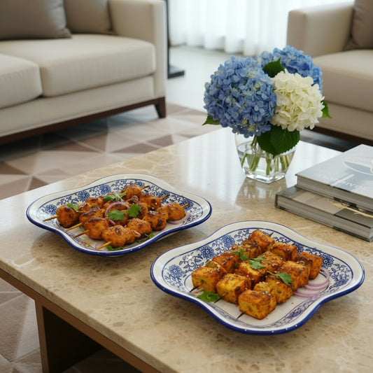 Imperial Blue Dynasty Quad Serving Platter ~ Set of 2