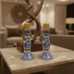 Imperial Blue Dynasty Candle Stand ~ Set of 2