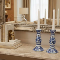 Imperial Blue Dynasty Candle Stand ~ Set of 2