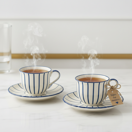 Blueberry Bloom Cup & Saucer ~ Set Of 2