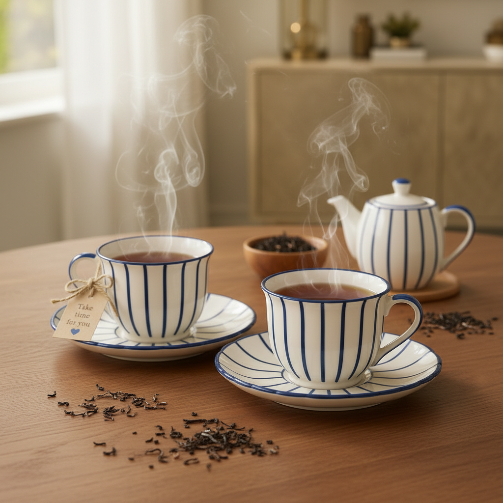 Blueberry Bloom Cup & Saucer ~ Set Of 2