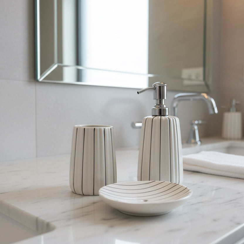 Classic Ivory Ribbed Bath Set