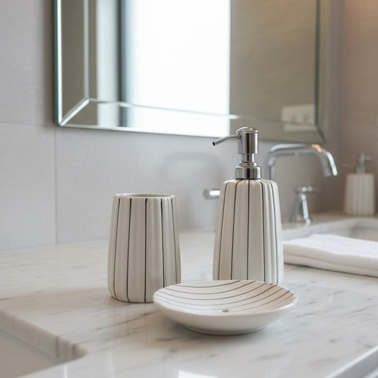 Classic Ivory Ribbed Bath Set