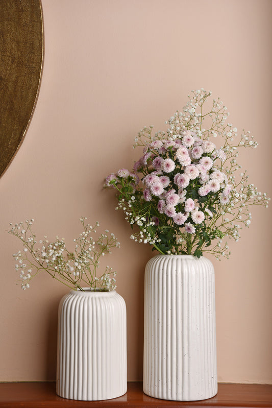 The Ivory Elegance Vases - Set of 2, Ribbed