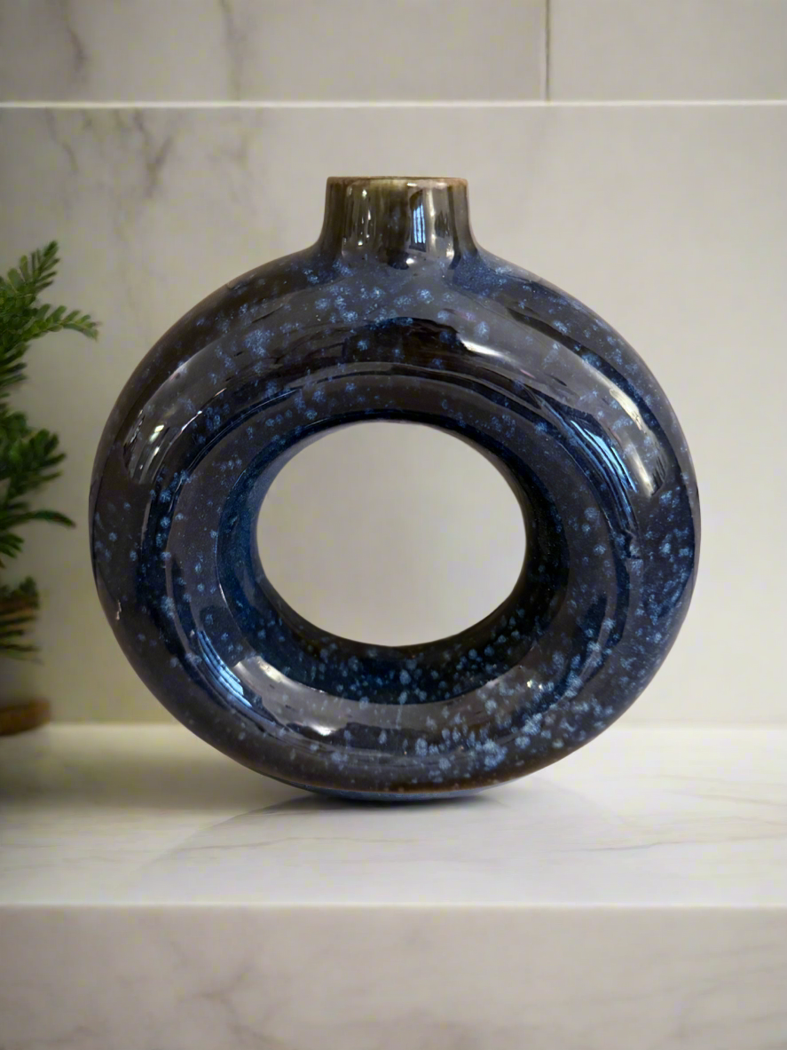 Blue Noir Donut Vase