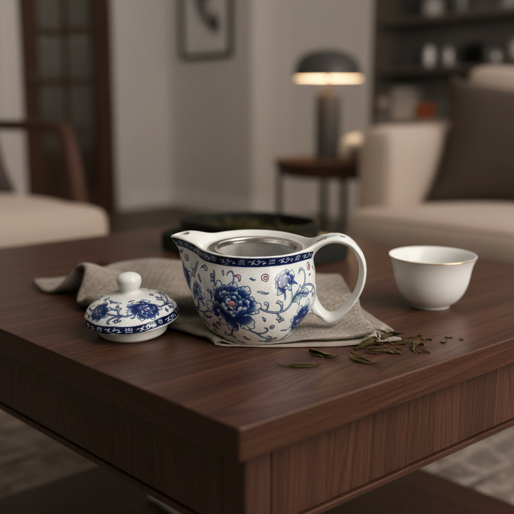 Imperial Blue Peony Teapot (with strainer)