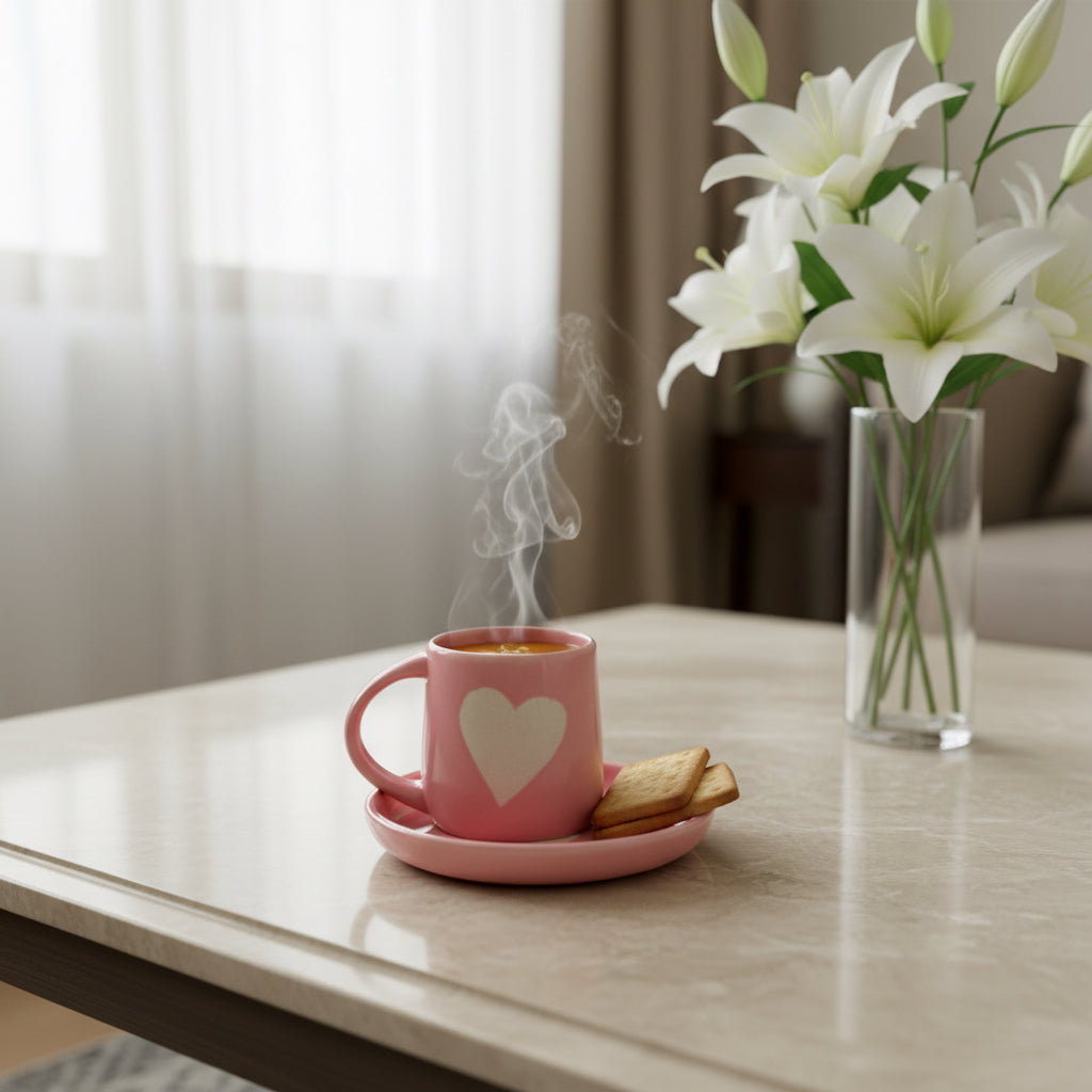 Love Note Pink Mug and Saucer Set