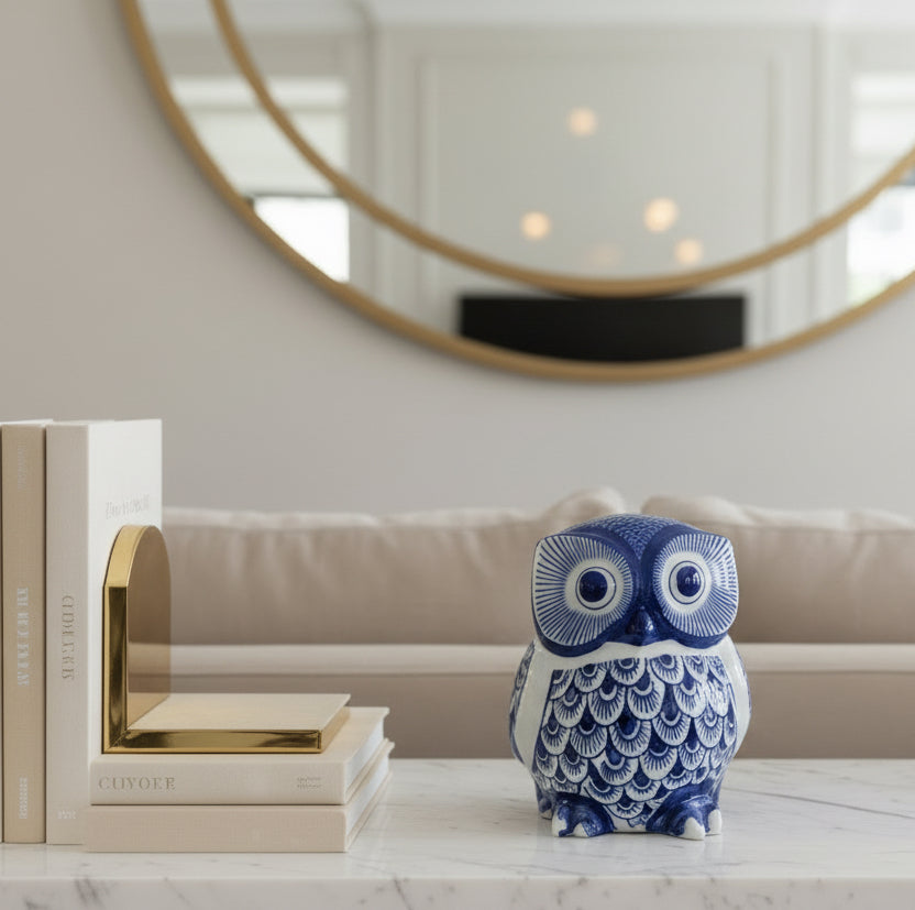 Azure Crest Owl Sculpture