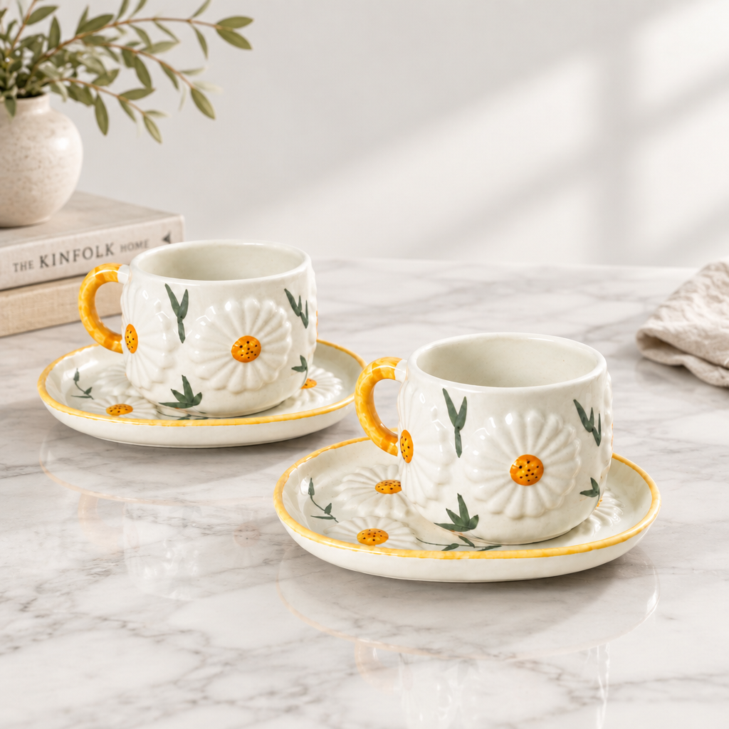 The Daisy Bloom Mug & Saucer ~ Set of 2