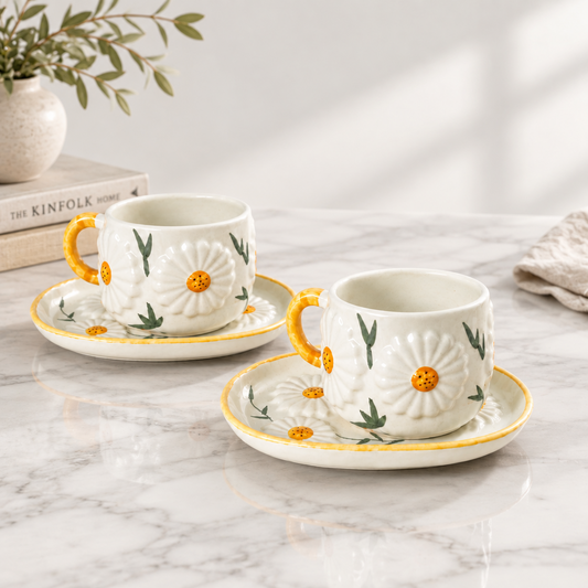 The Daisy Bloom Mug & Saucer ~ Set of 2