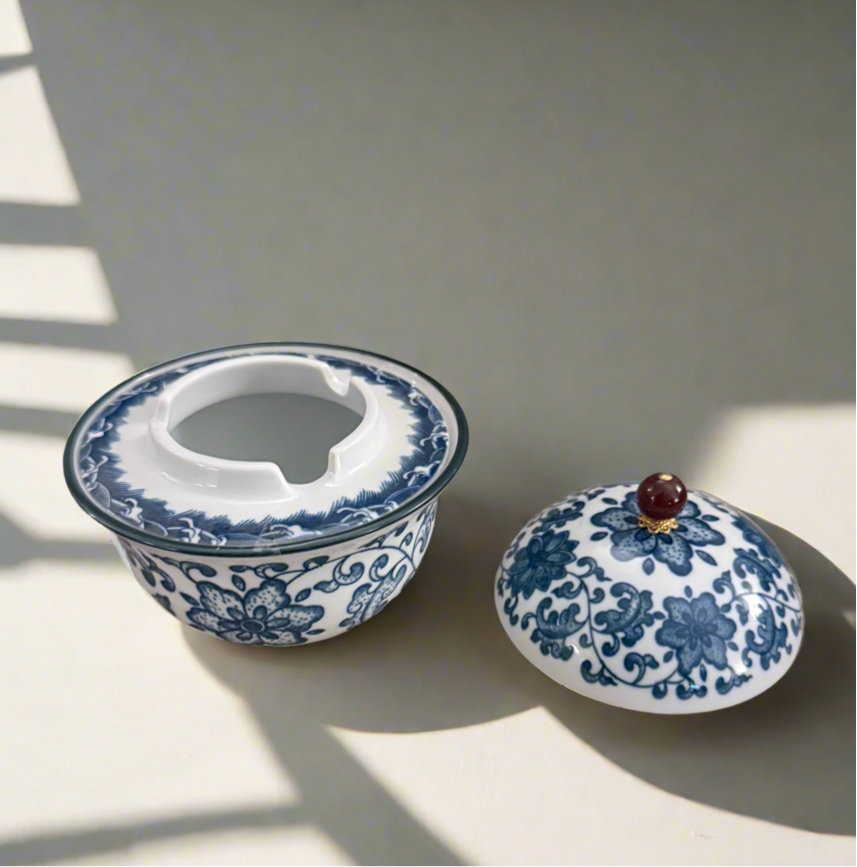 Heritage Floral Blue Pottery Jar