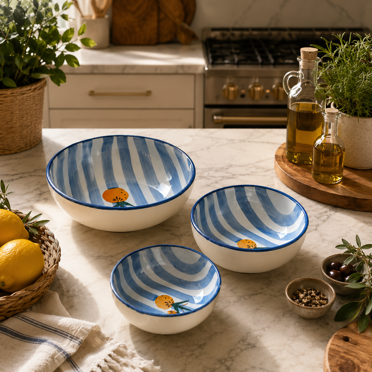 Azure Orchard Bowls ~ Set of 3