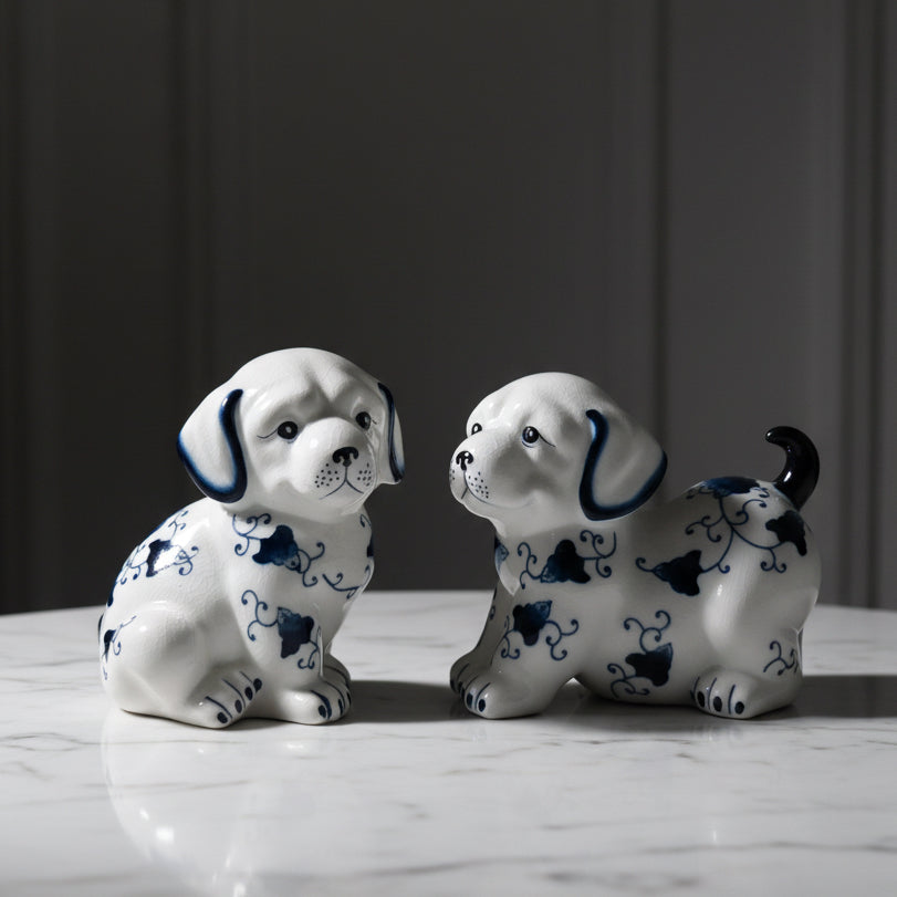 Royal Paws ~ Blue & White Porcelain Dog Set