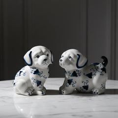 Royal Paws ~ Blue & White Porcelain Dog Set