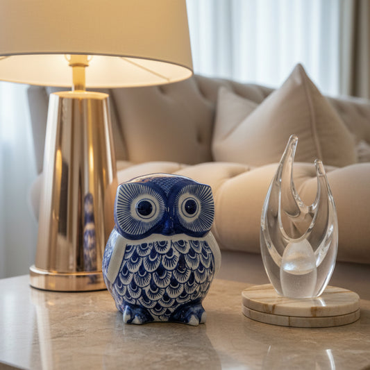 Azure Crest Owl Sculpture