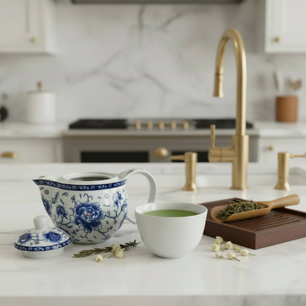 Imperial Blue Peony Teapot (with strainer)