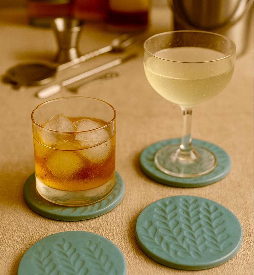 Sapphire Leaf Coasters ~ Set of 4