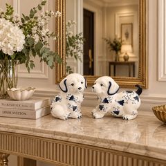 Royal Paws ~ Blue & White Porcelain Dog Set