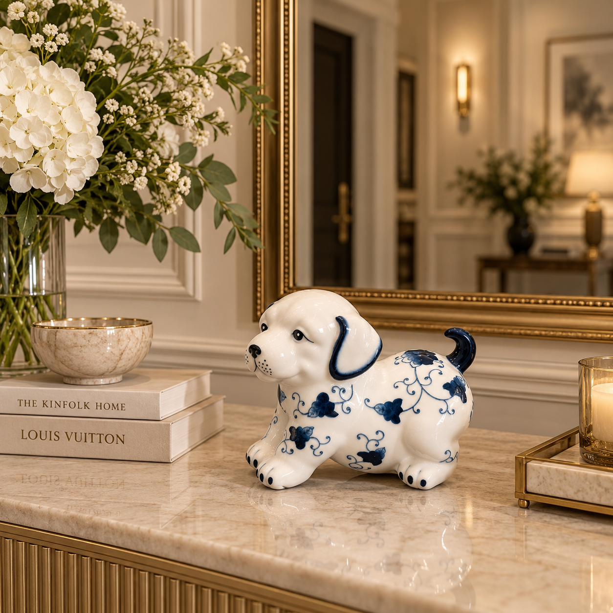Royal Paws ~ Blue & White Porcelain Dog Set