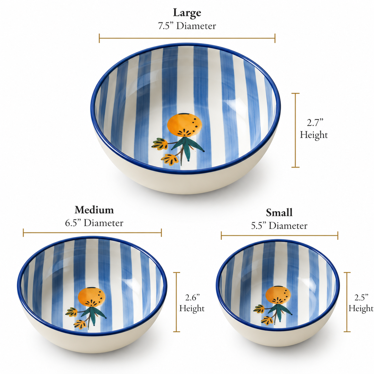 Azure Orchard Bowls ~ Set of 3