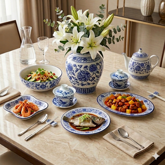 Imperial Blue Dynasty Serveware Set of 7